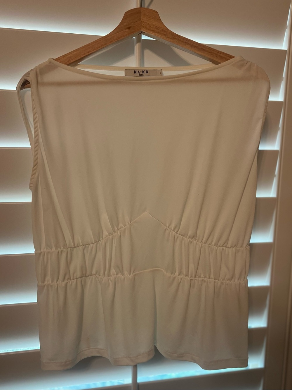 NA-KD Cream Sleeveless Gathered Waist Top Size S